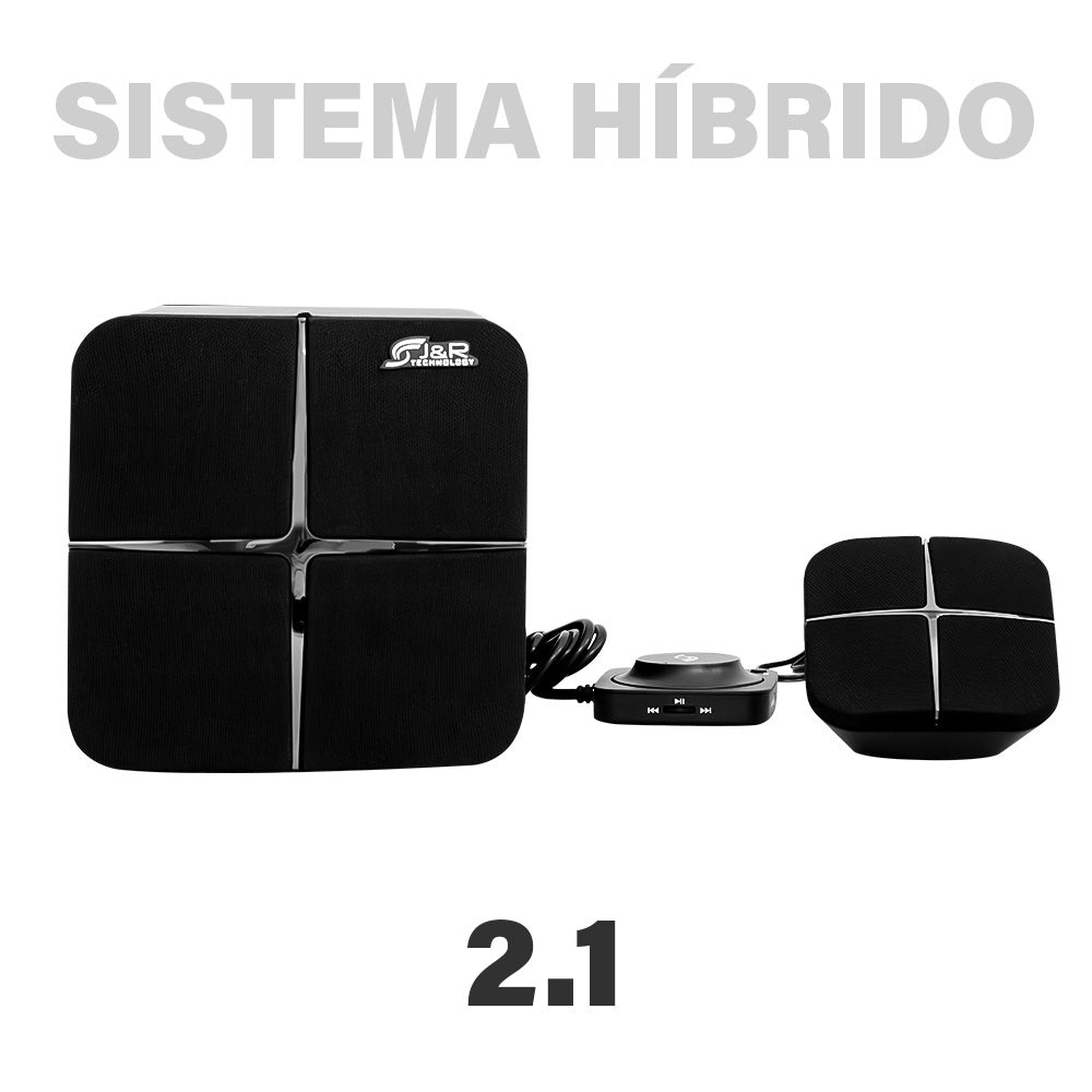 Parlante teatro en casa 2.1 negro 80W negro con plateado controlador
