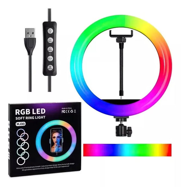 Aro de luz 33cm + tripode recargable para teléfono BD-300DRGB